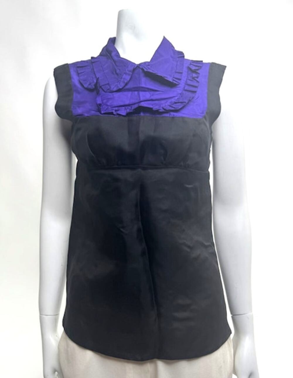 Miu Miu NWOT Black & Purple 100% Silk Ruffle Blouse Size IT 40 / US 4